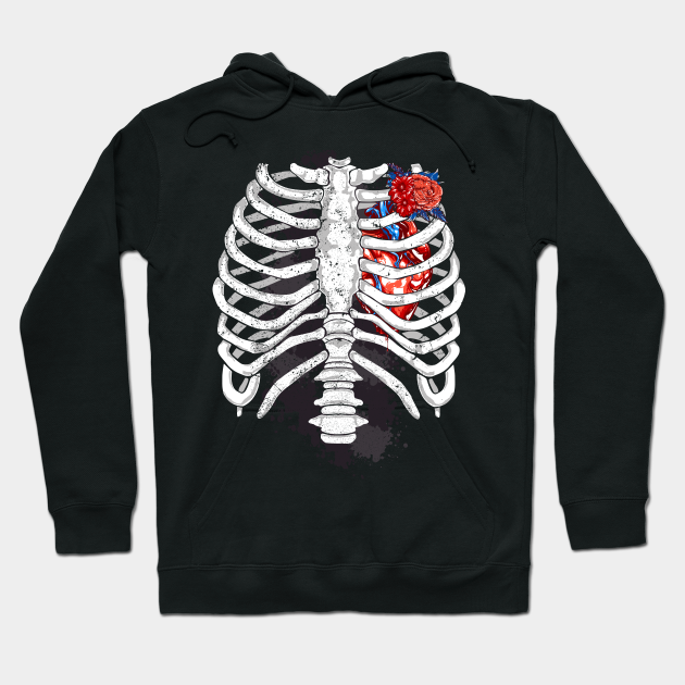 Women Zip Up Hoodies Goth Skeleton Rib Cage Graphics Print